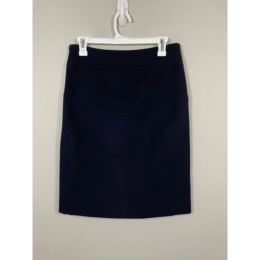Tory Burch Navy Blue Wool Short Pencil Skirt Size 2 Designer Quiet Luxury Career